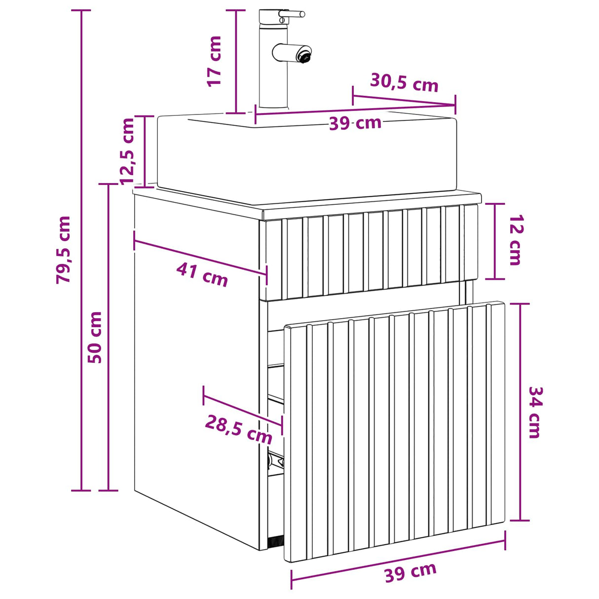 vidaXL Wandgemaakte spoelbak wastafel Wit 39 x 41 x 62,5 cm