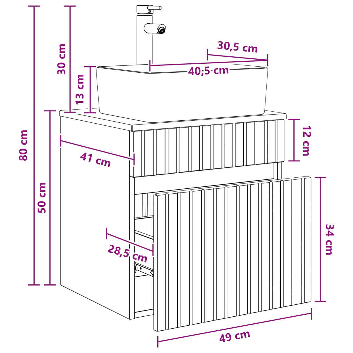 vidaXL Wandgemonteerde wastafelmeubel Wit 49 x 41 x 63 cm Bewerkt hout