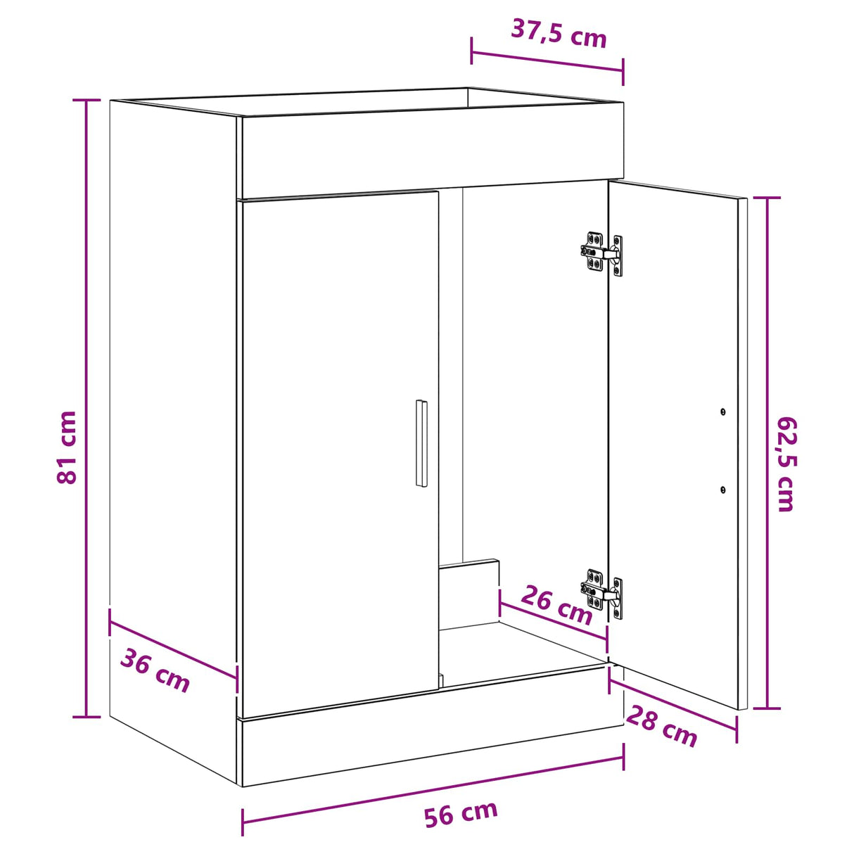 vidaXL Badkamer Onder Het Wastafel Kast Wit 56 x 37,5 x 81 cm