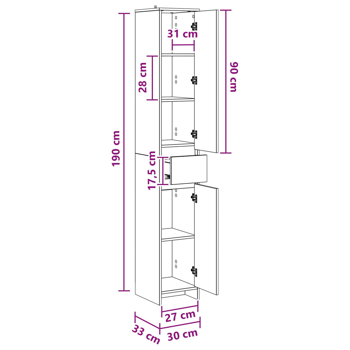 vidaXL Badkamerkast Wit 30 x 33 x 190 cm Bewerkt hout