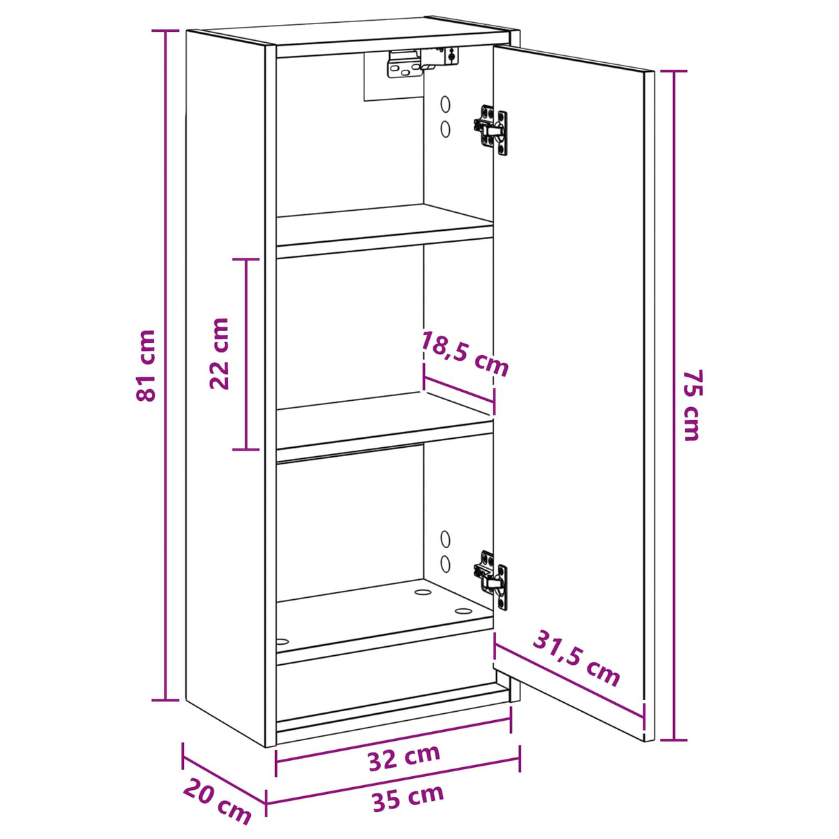 vidaXL Wandgemonteerde wastafelmeubel Wit 35 x 20 x 81 cm Bewerkt hout
