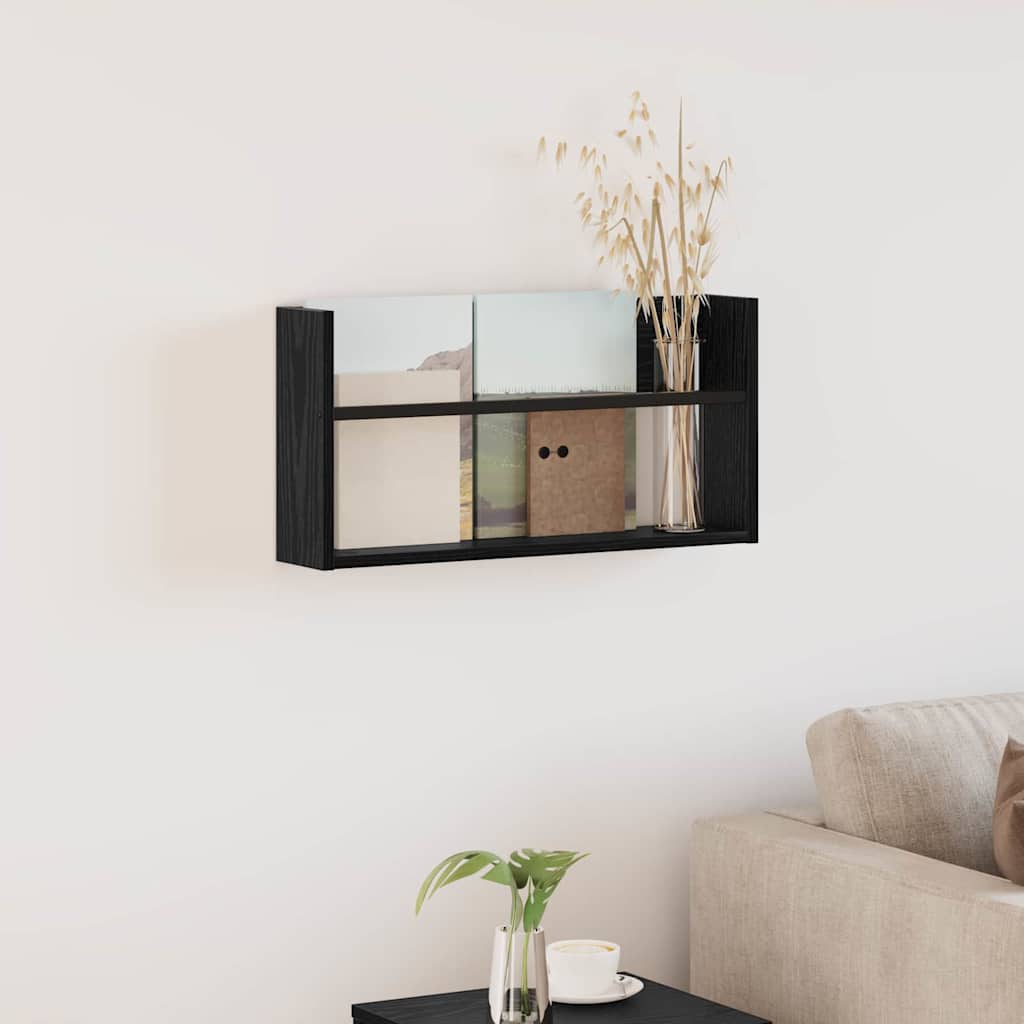 vidaXL Magazine Rack Black Oak 60 x 12 x 30 cm Engineered Wood