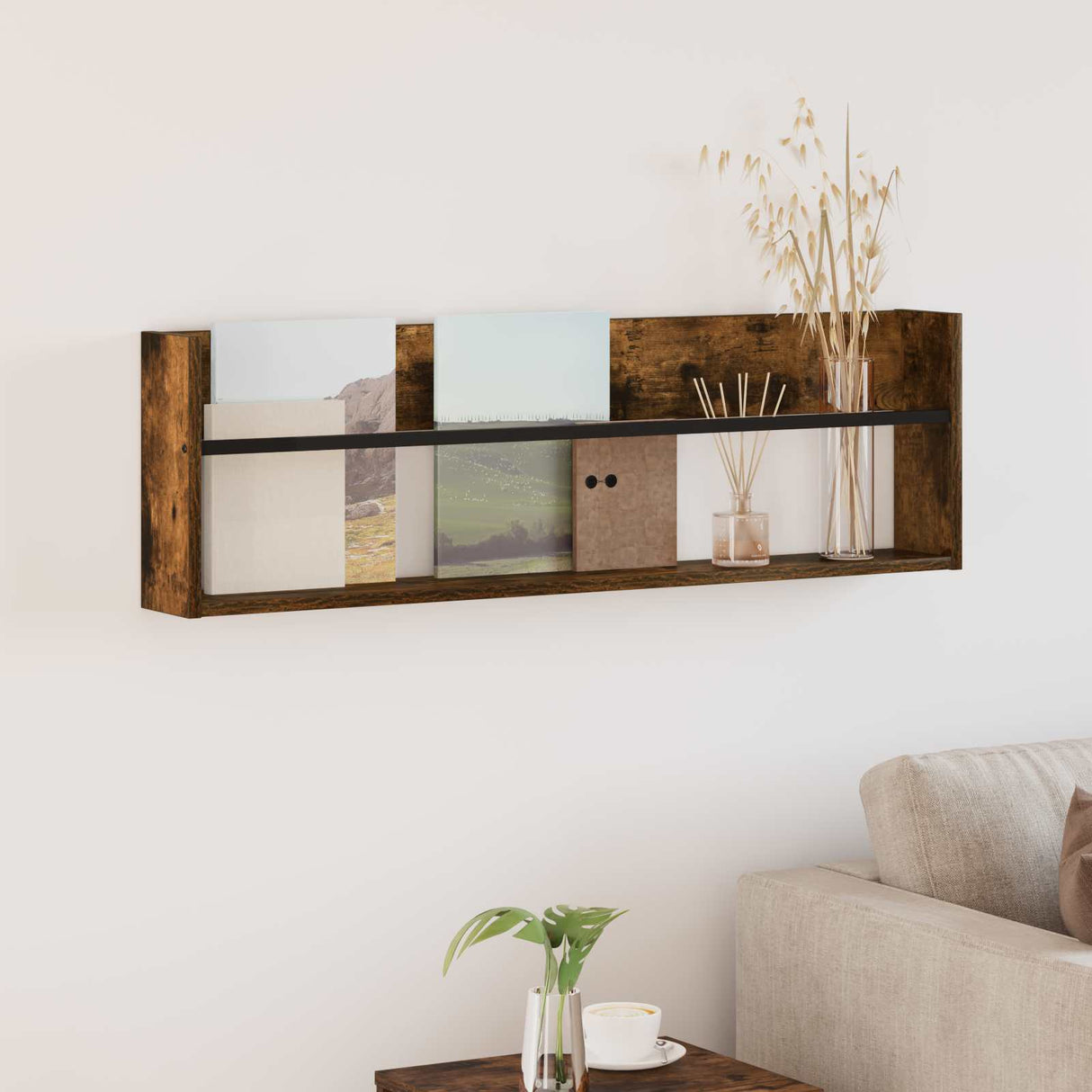 vidaXL Magazine Rack Black Oak 60 x 12 x 30 cm Engineered Wood