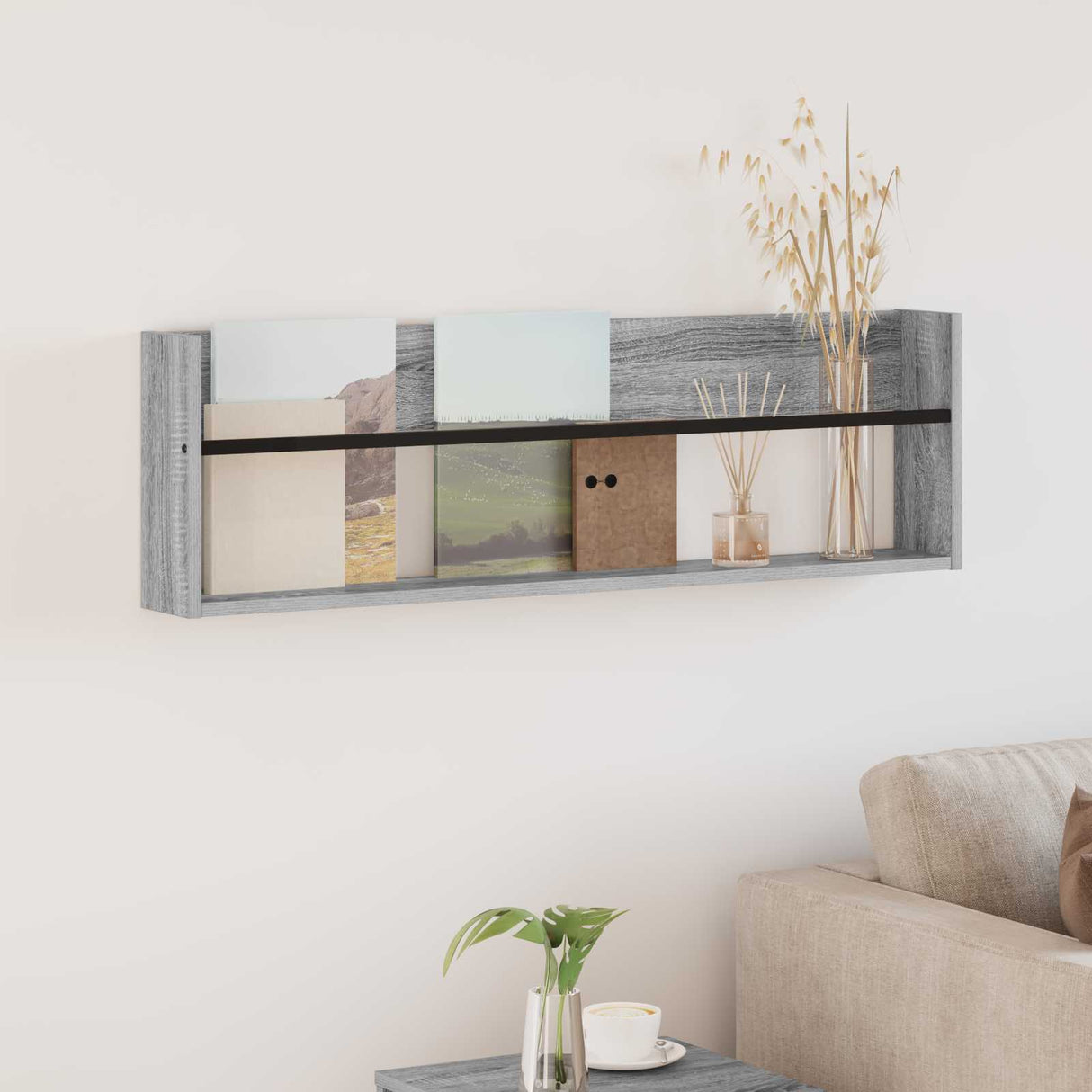 vidaXL Magazine Rack Black Oak 60 x 12 x 30 cm Engineered Wood