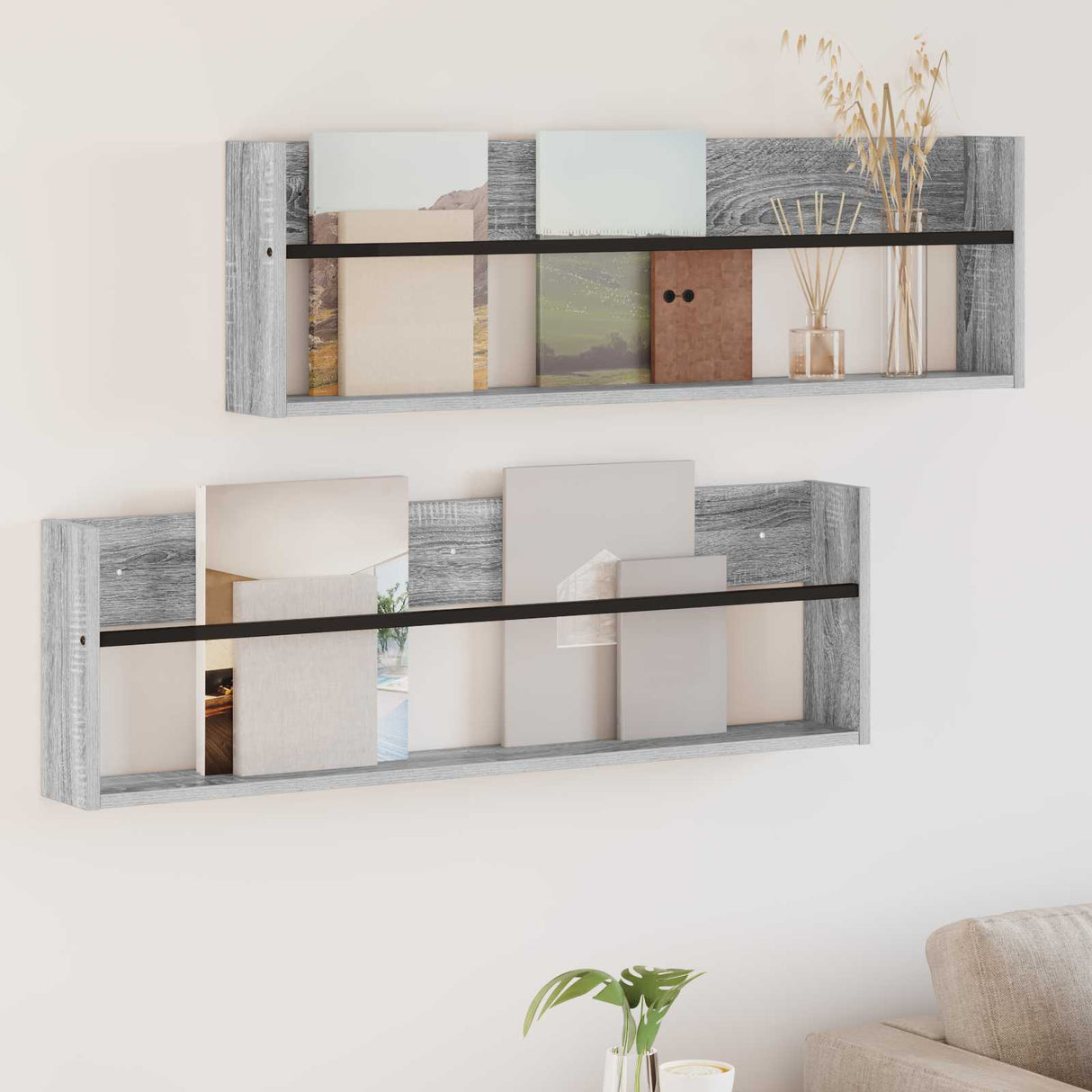 vidaXL Magazine Rack Black Oak 60 x 12 x 30 cm Engineered Wood