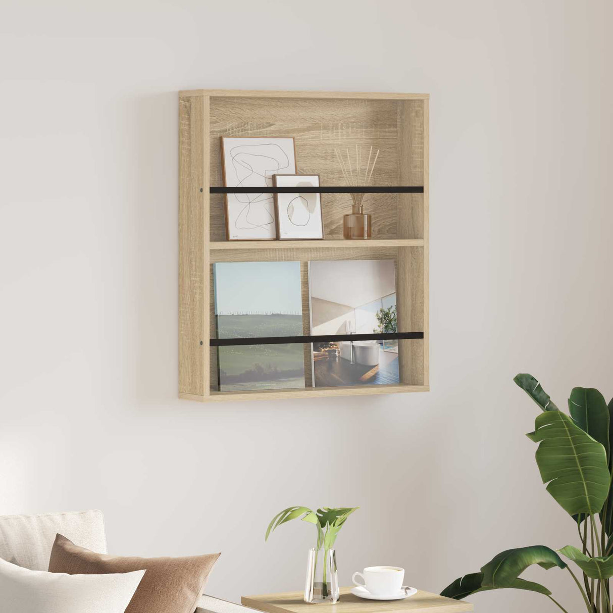 vidaXL Magazine Rack Black Oak 60 x 12 x 70 cm Engineered Wood