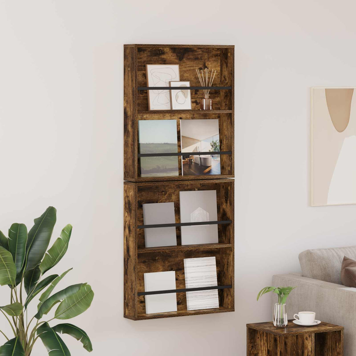 vidaXL Magazine Rack Black Oak 60 x 12 x 70 cm Engineered Wood