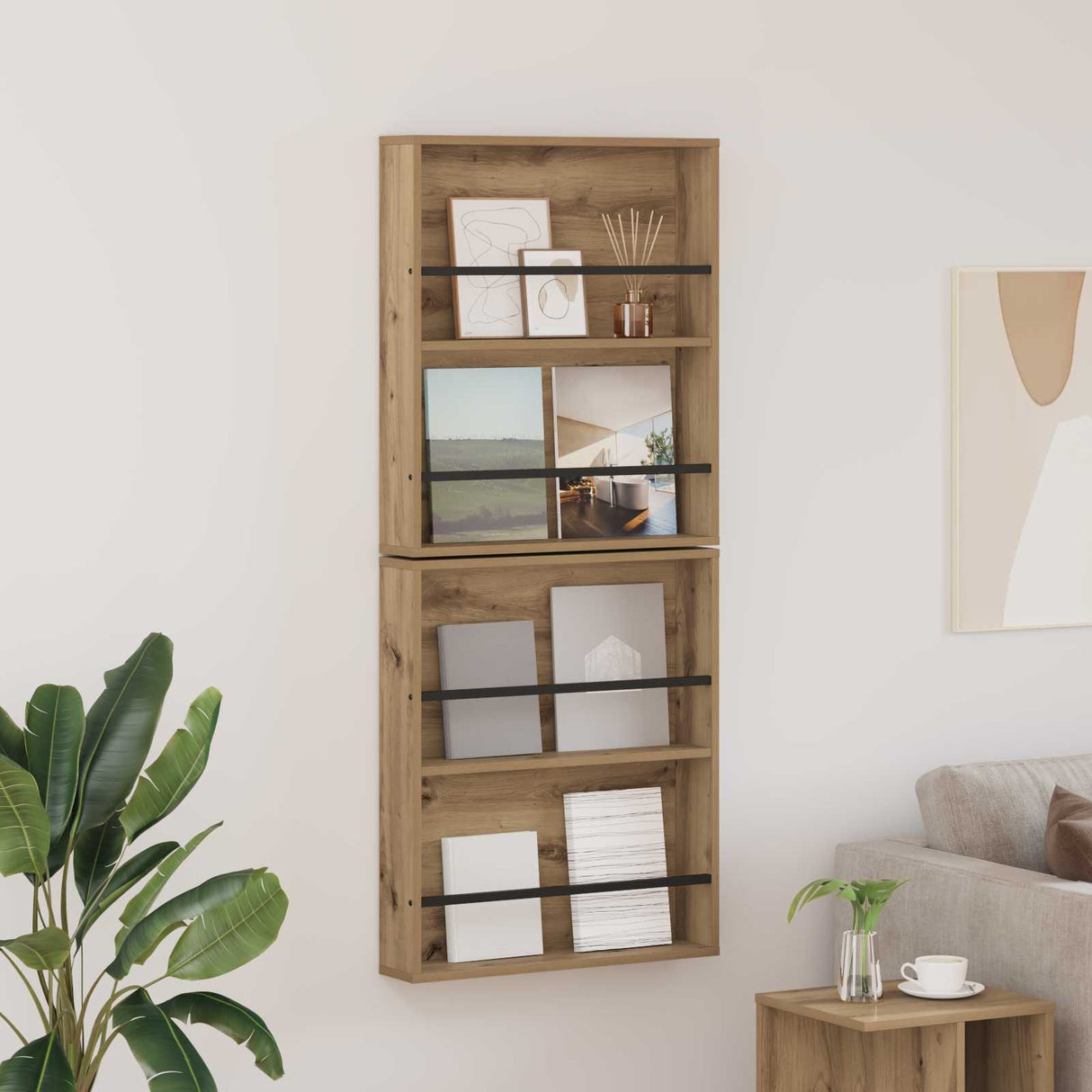 vidaXL Magazine Rack Black Oak 60 x 12 x 70 cm Engineered Wood