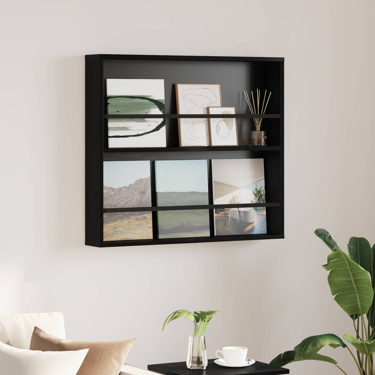 vidaXL Magazine Rack Black Oak 60 x 12 x 70 cm Engineered Wood