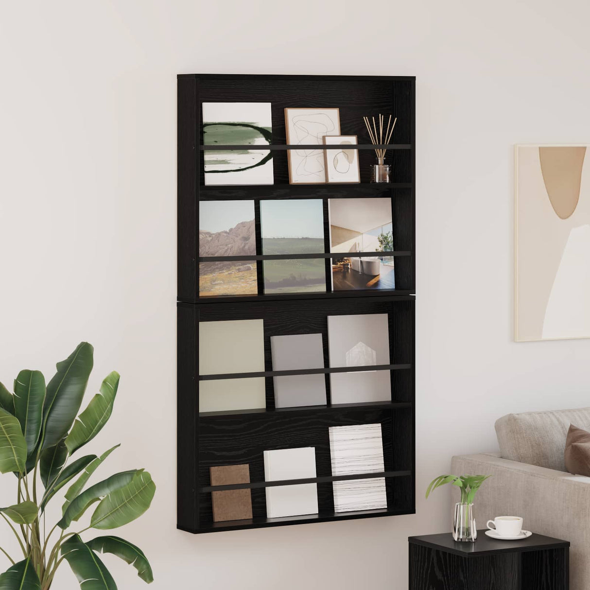 vidaXL Magazine Rack Black Oak 60 x 12 x 70 cm Engineered Wood