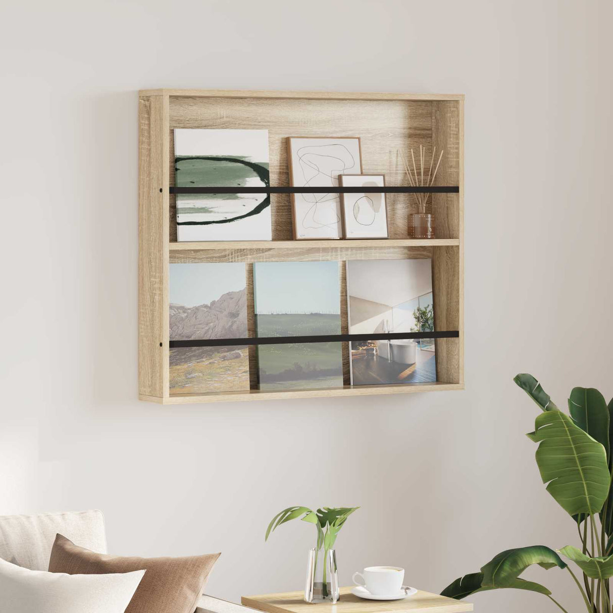 vidaXL Magazine Rack Black Oak 60 x 12 x 70 cm Engineered Wood