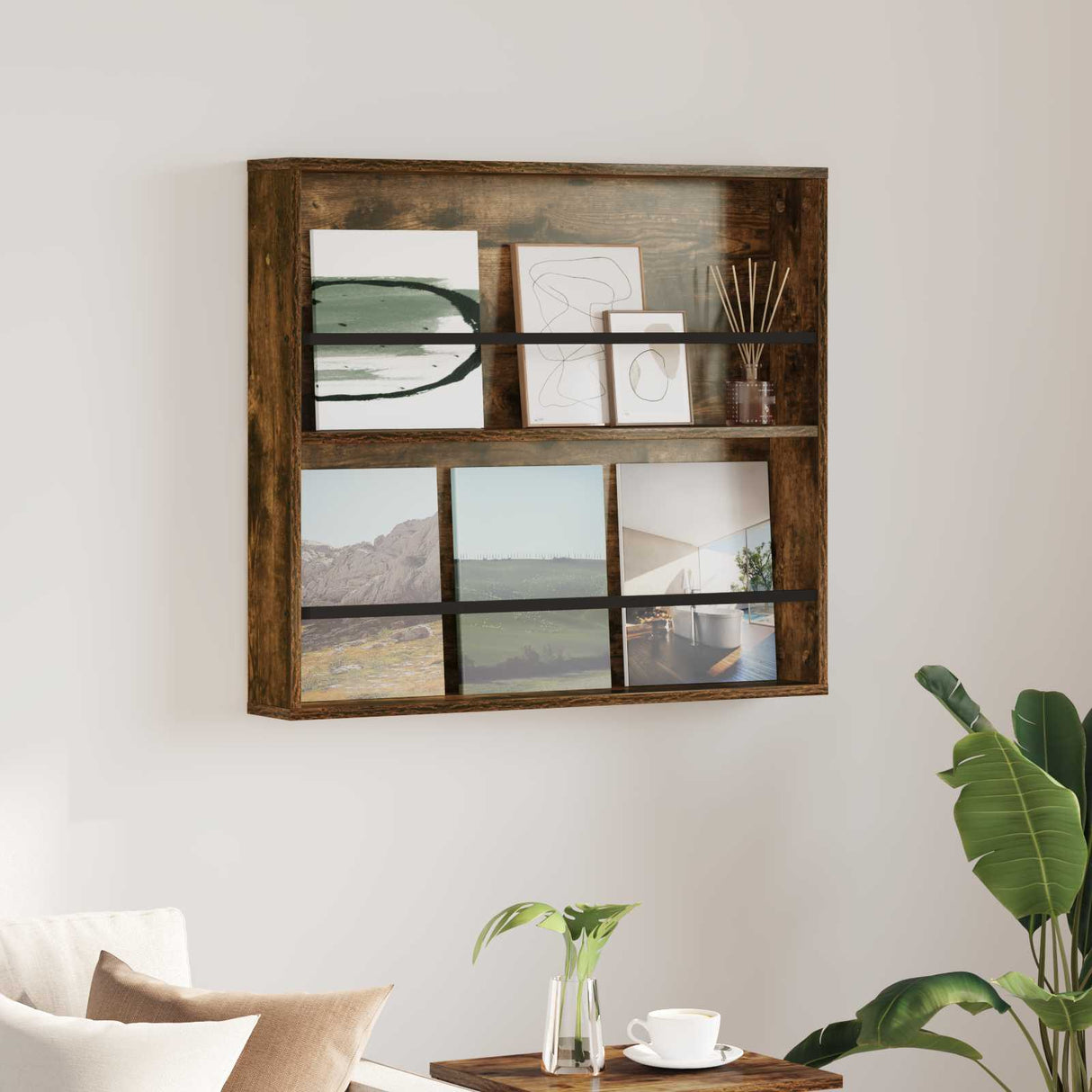 vidaXL Magazine Rack Black Oak 60 x 12 x 70 cm Engineered Wood