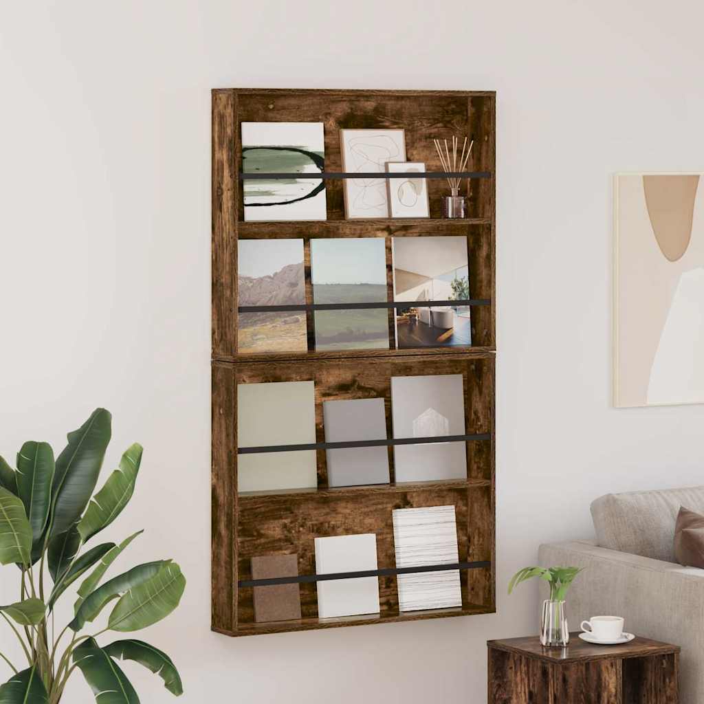 vidaXL Magazine Rack Black Oak 60 x 12 x 70 cm Engineered Wood