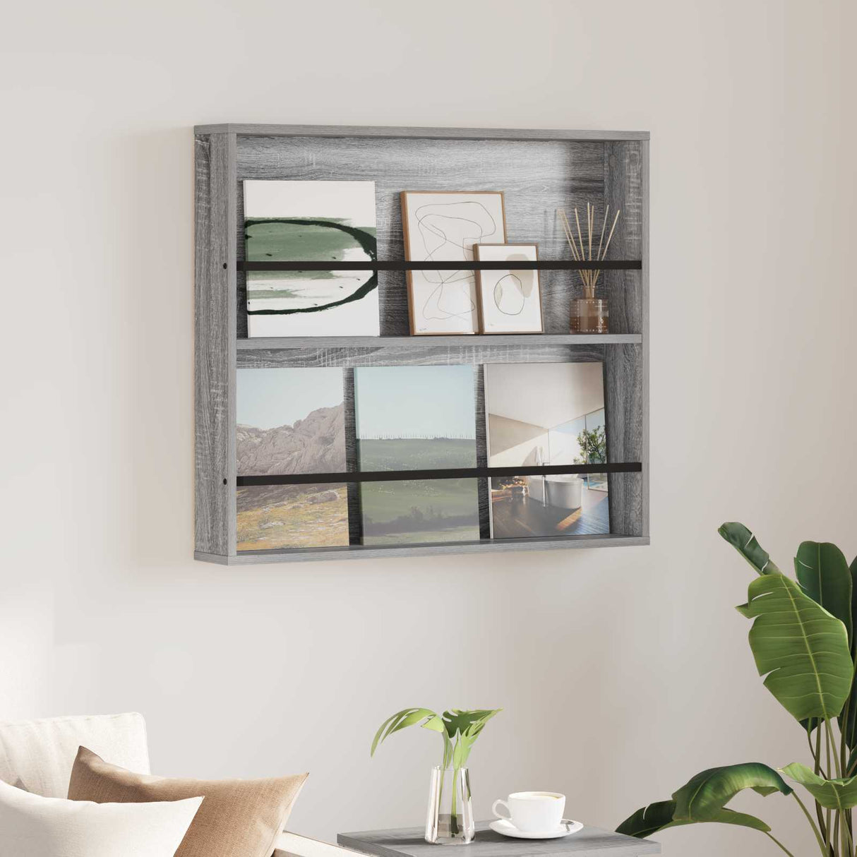 vidaXL Magazine Rack Black Oak 60 x 12 x 70 cm Engineered Wood