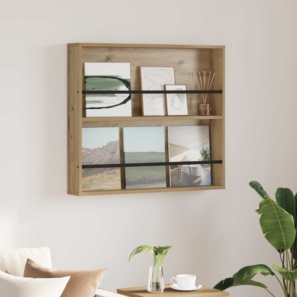 vidaXL Magazine Rack Black Oak 60 x 12 x 70 cm Engineered Wood