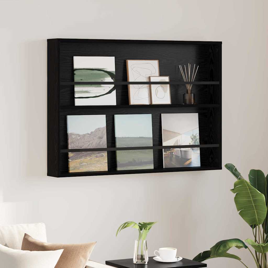 vidaXL Magazine Rack Black Oak 60 x 12 x 70 cm Engineered Wood
