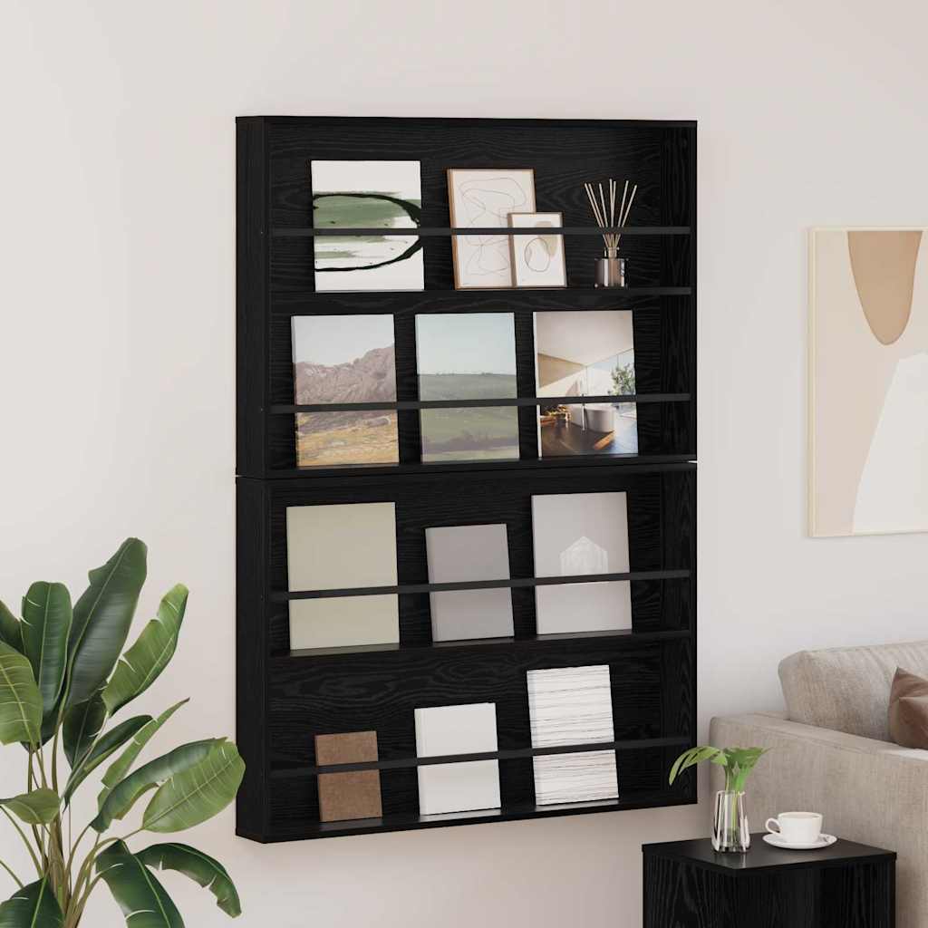 vidaXL Magazine Rack Black Oak 60 x 12 x 70 cm Engineered Wood