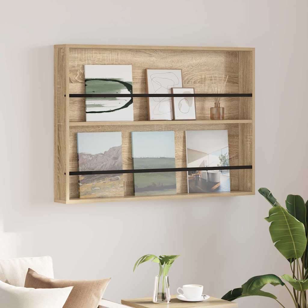 vidaXL Magazine Rack Black Oak 60 x 12 x 70 cm Engineered Wood