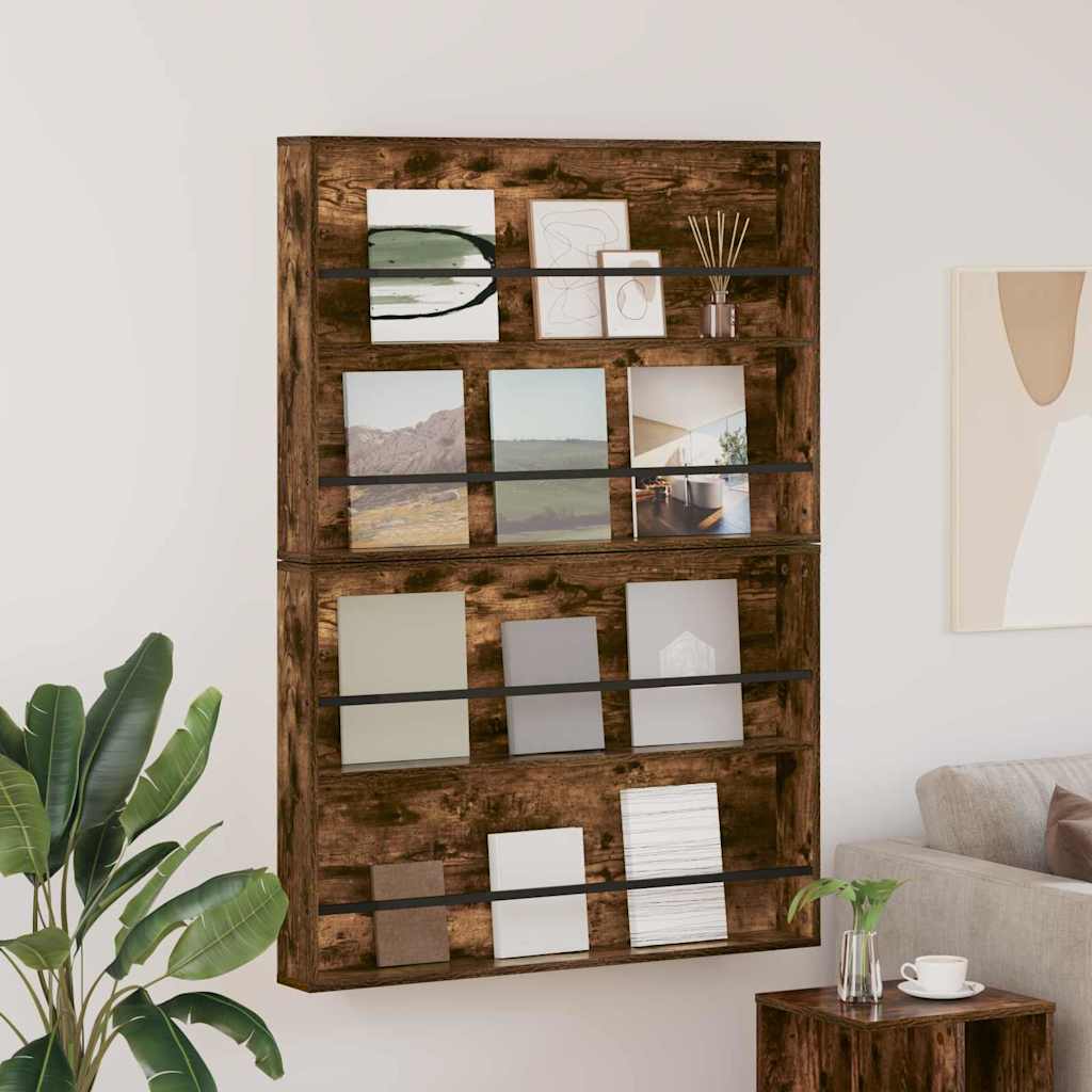 vidaXL Magazine Rack Black Oak 60 x 12 x 70 cm Engineered Wood