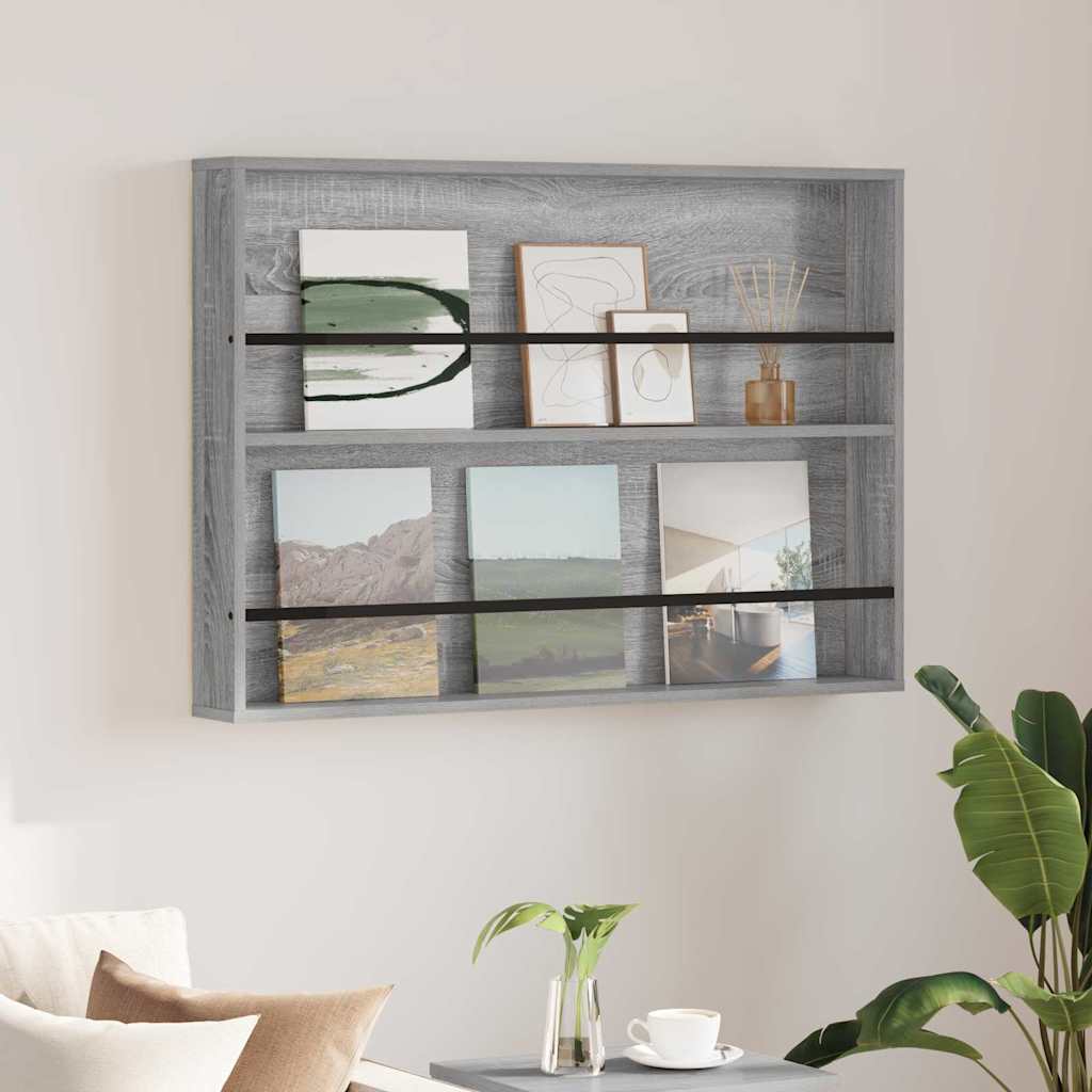 vidaXL Magazine Rack Black Oak 60 x 12 x 70 cm Engineered Wood