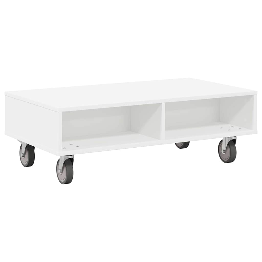 vidaXL Bijzettafel met wielen Wit 90 x 50 x 30 cm Bewerkt hout