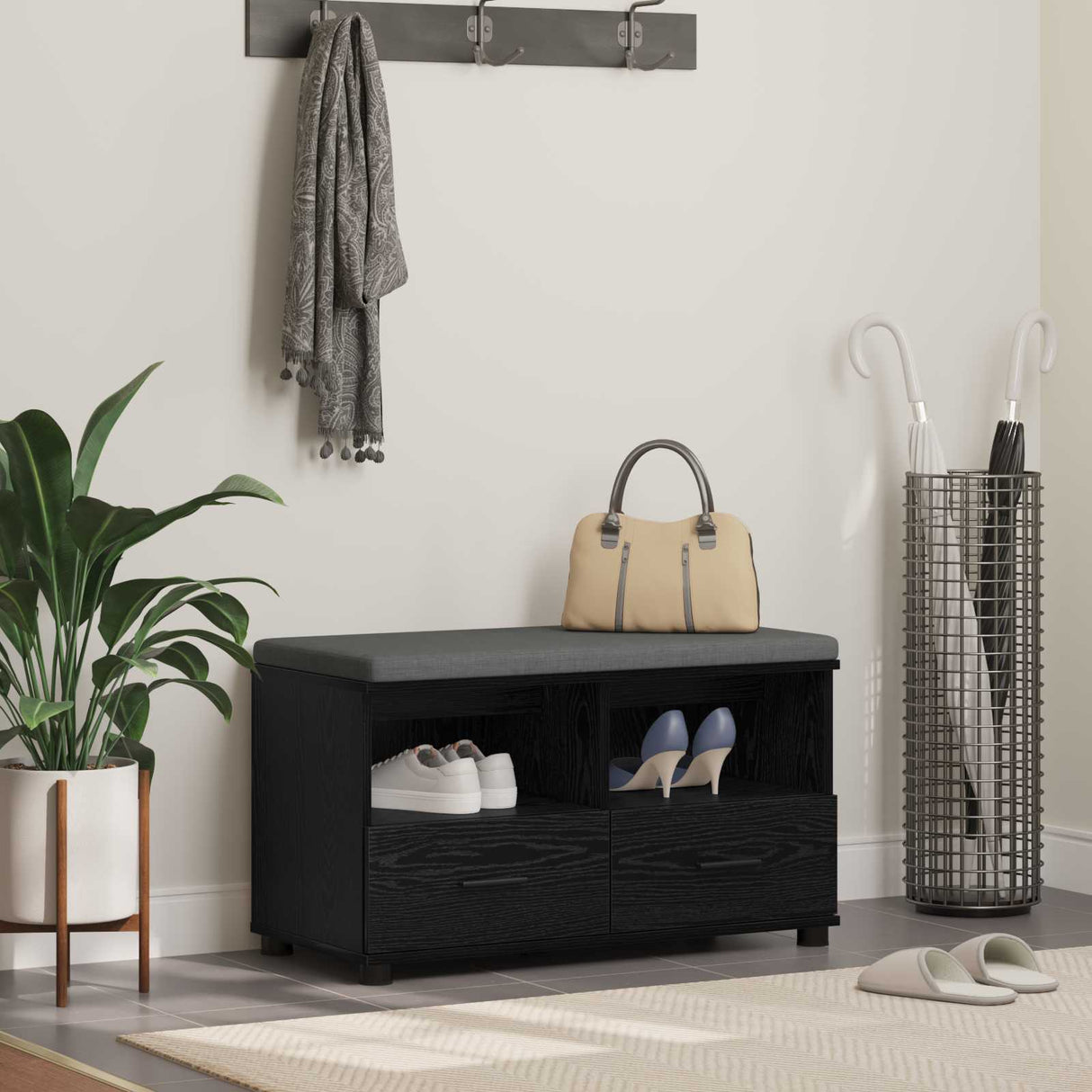 vidaXL Hallenbank Wit 60 x 38 x 46 cm Geengineerd Hout en Stof