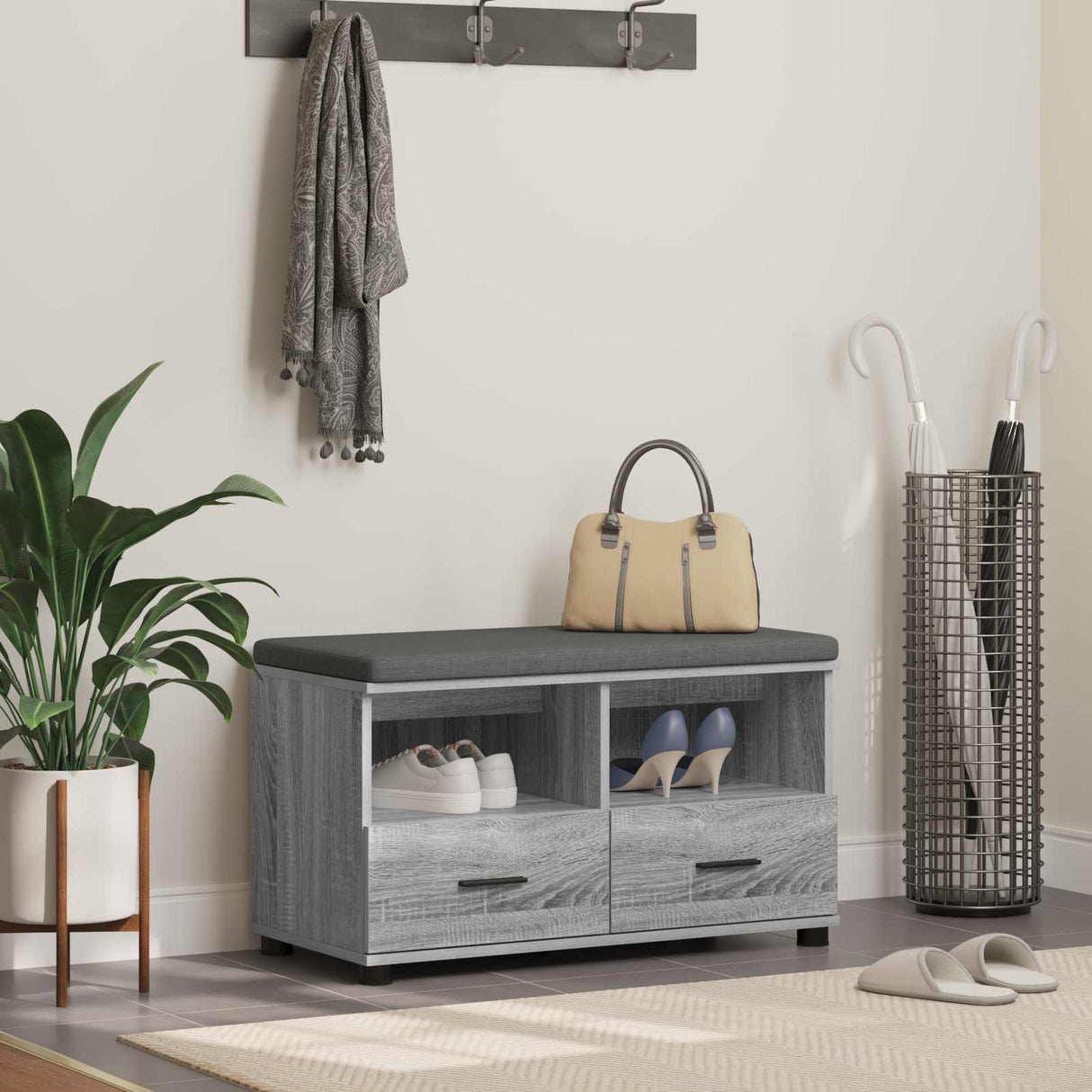 vidaXL Hallenbank Wit 60 x 38 x 46 cm Geengineerd Hout en Stof