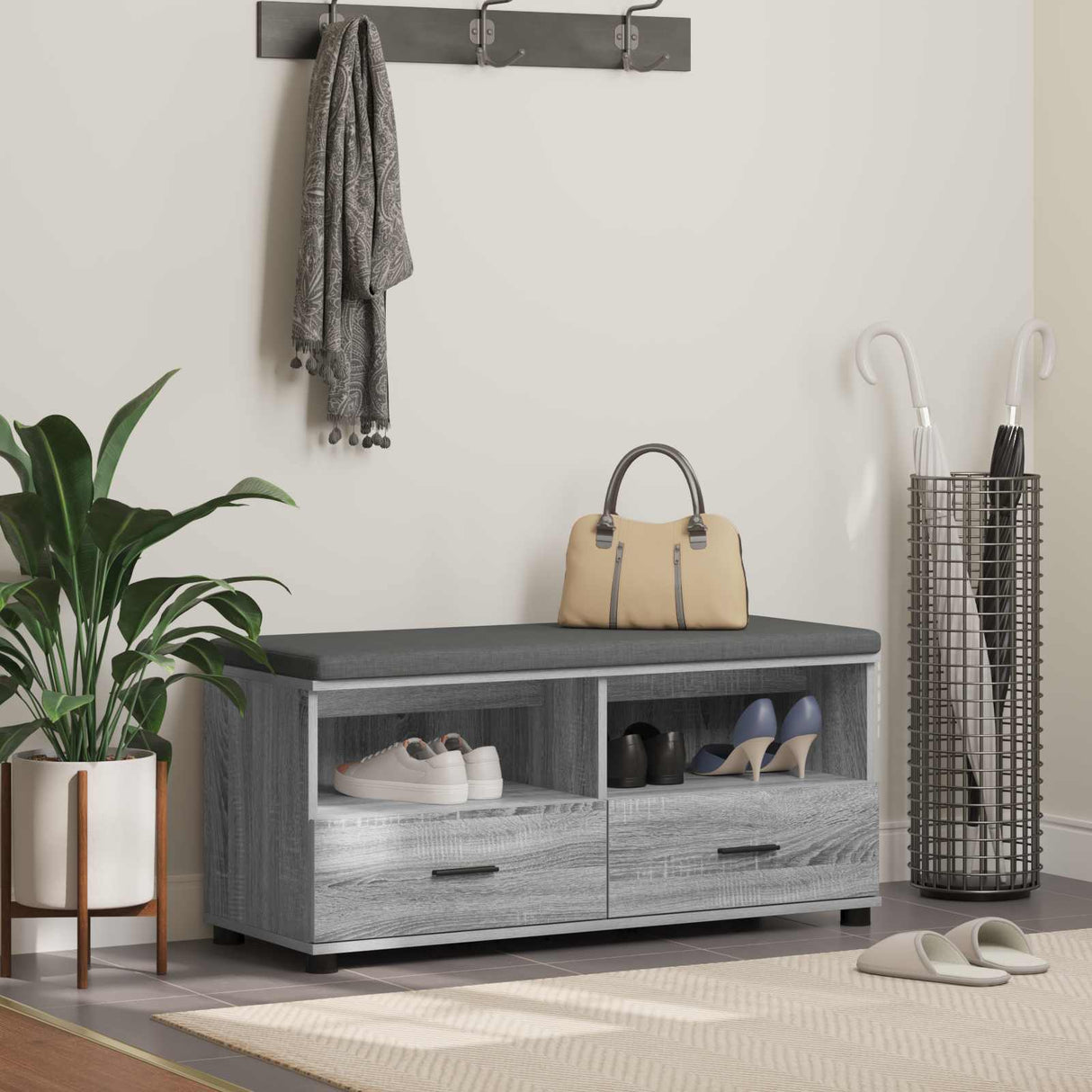 vidaXL Hallenbank Wit 60 x 38 x 46 cm Geengineerd Hout en Stof