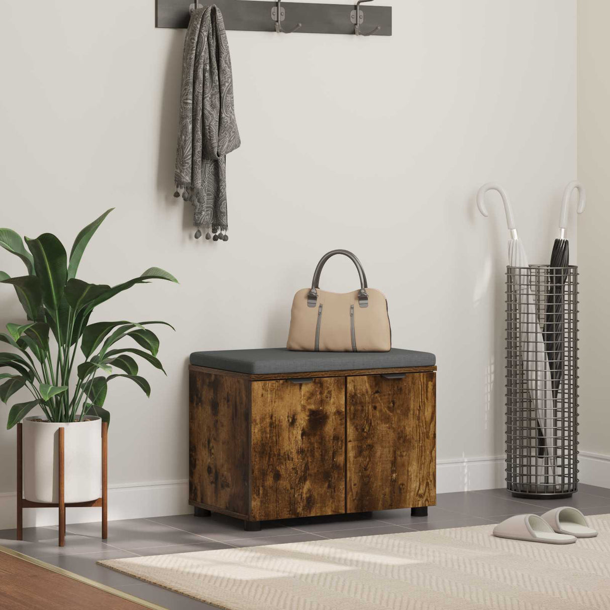 vidaXL Hallenbank Wit 60 x 38 x 46 cm Geengineerd Hout en Stof