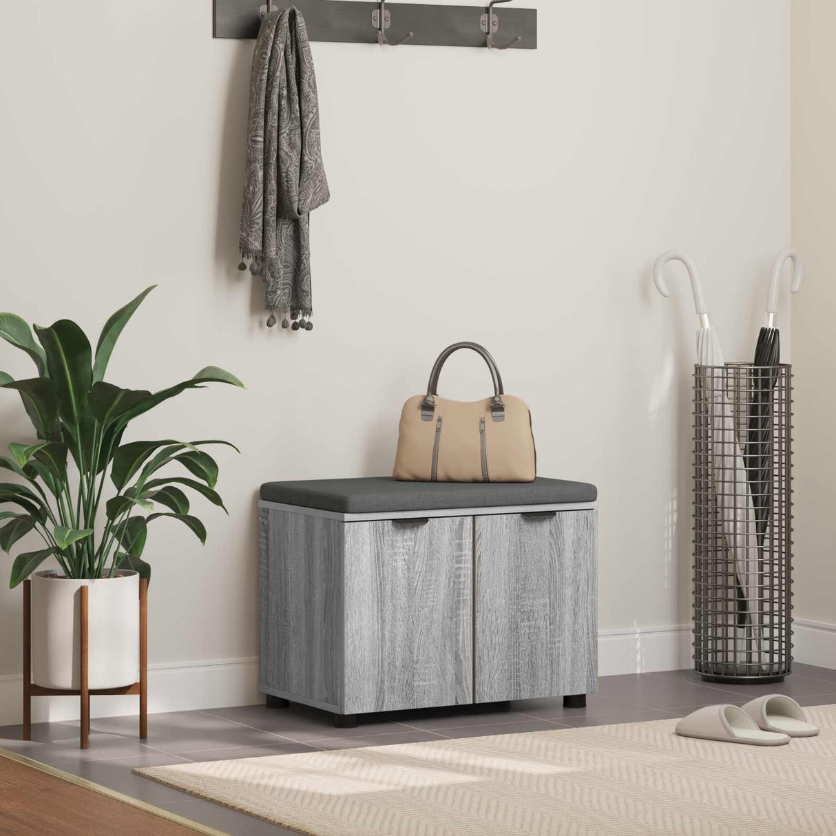 vidaXL Hallenbank Wit 60 x 38 x 46 cm Geengineerd Hout en Stof