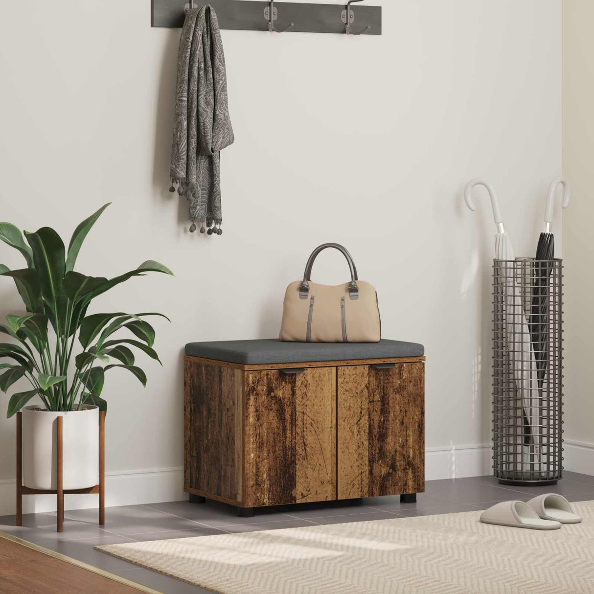 vidaXL Hallenbank Wit 60 x 38 x 46 cm Geengineerd Hout en Stof