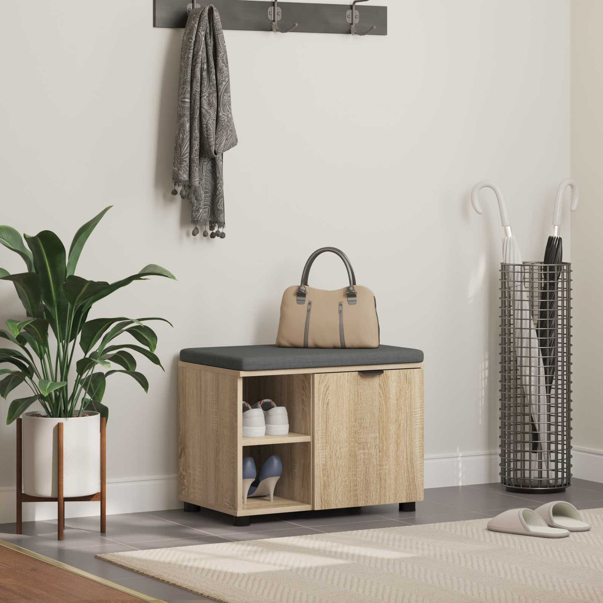 vidaXL Hallenbank Wit 60 x 38 x 46 cm Geengineerd Hout en Stof