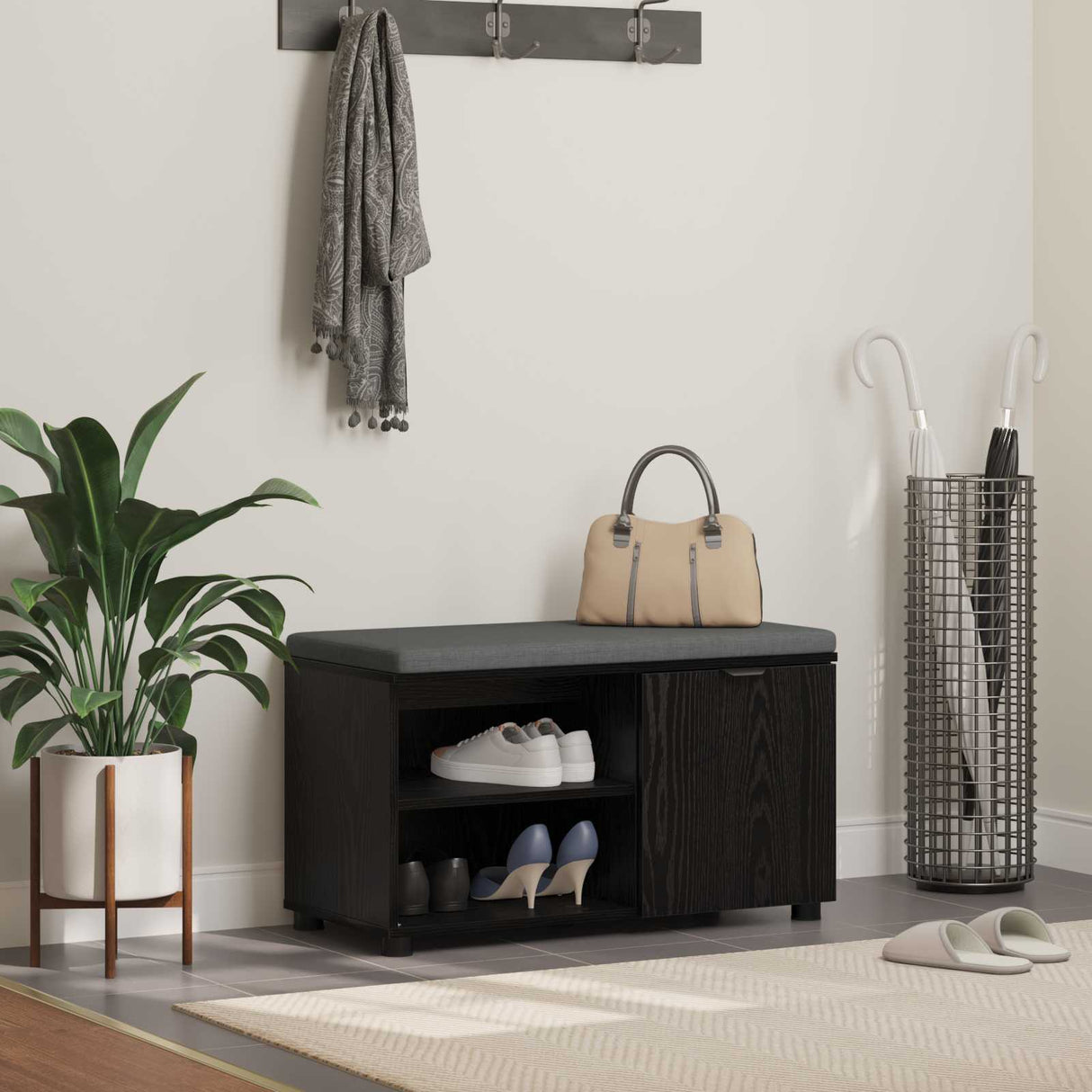 vidaXL Hallenbank Wit 60 x 38 x 46 cm Geengineerd Hout en Stof