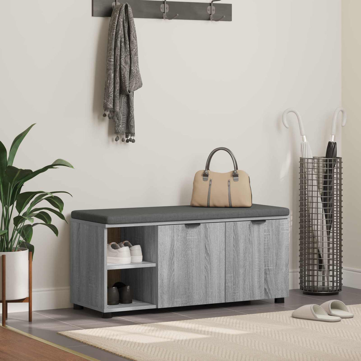 vidaXL Hallenbank Wit 60 x 38 x 46 cm Geengineerd Hout en Stof