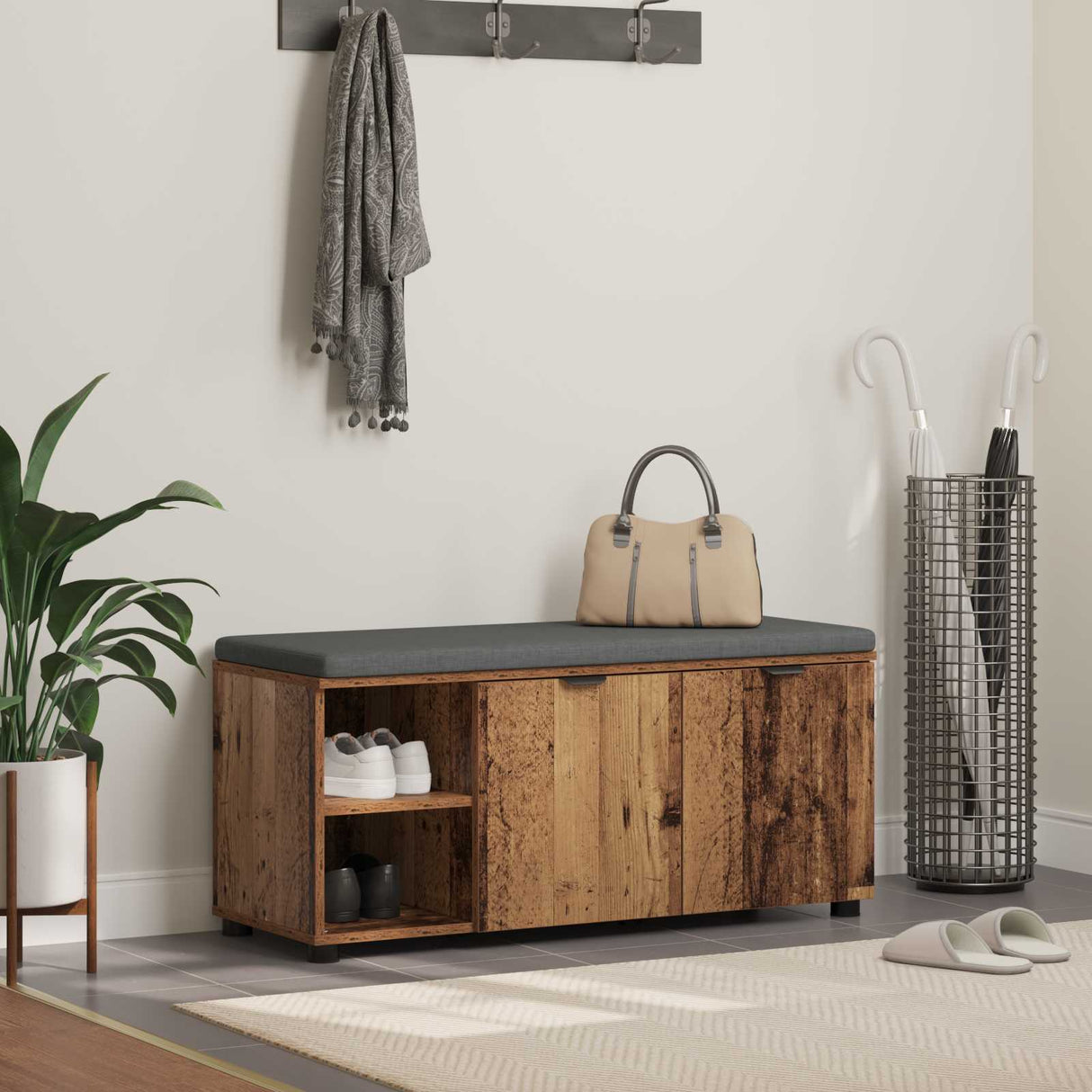vidaXL Hallenbank Wit 60 x 38 x 46 cm Geengineerd Hout en Stof