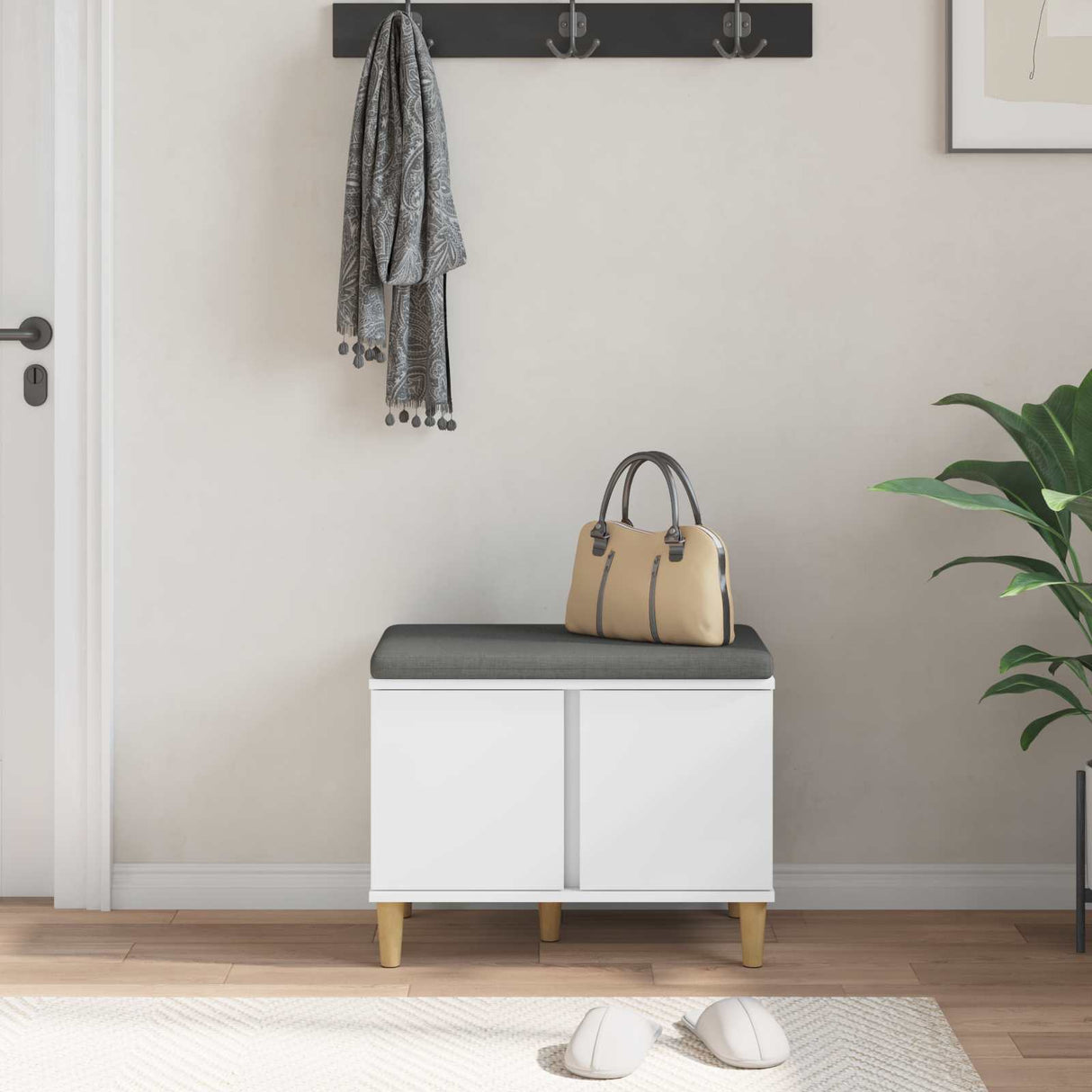 vidaXL Hallway Bench White 60 x 38 x 46 cm Engineered Wood and Fabric