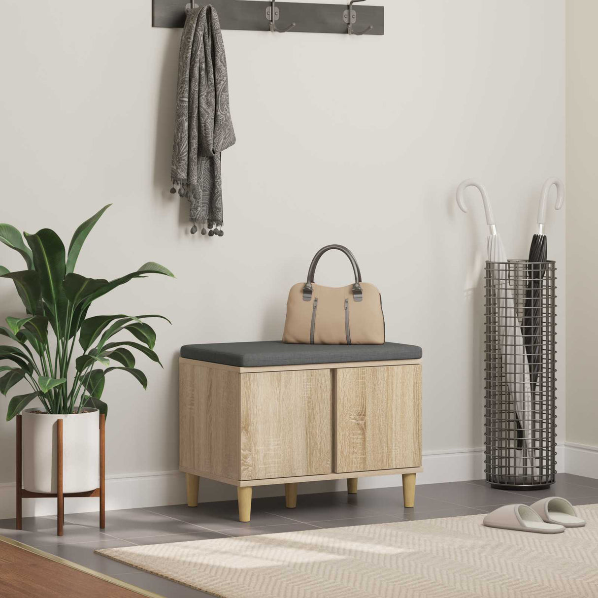 vidaXL Hallway Bench White 60 x 38 x 46 cm Engineered Wood and Fabric