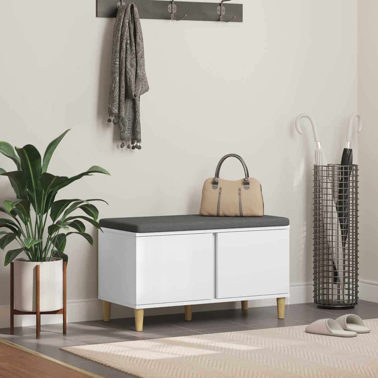vidaXL Hallway Bench White 60 x 38 x 46 cm Engineered Wood and Fabric