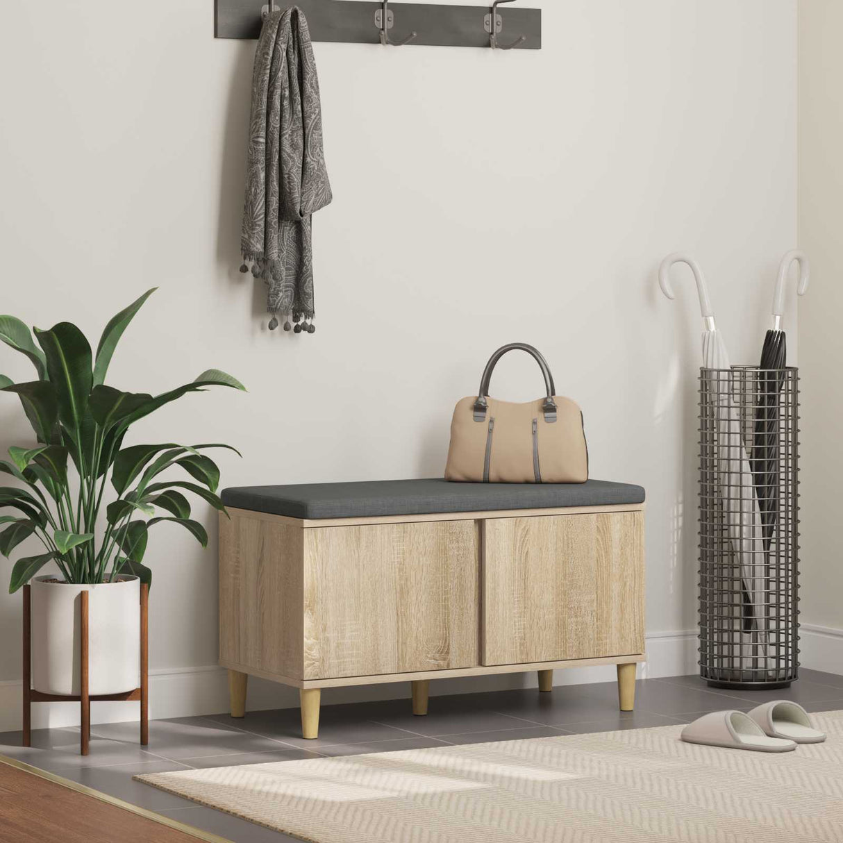 vidaXL Hallway Bench White 60 x 38 x 46 cm Engineered Wood and Fabric