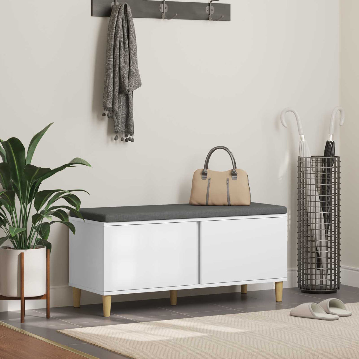 vidaXL Hallway Bench White 60 x 38 x 46 cm Engineered Wood and Fabric