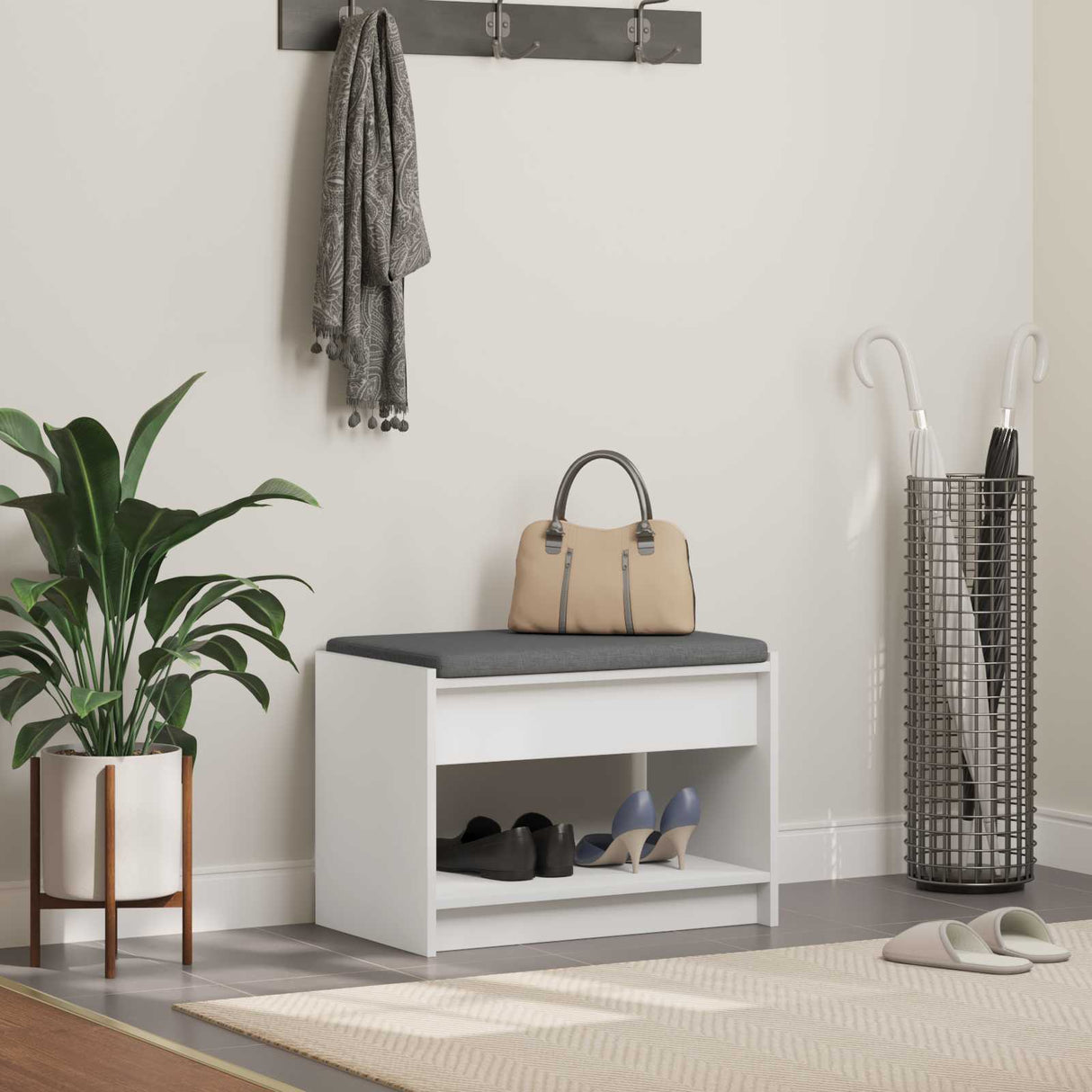 vidaXL Hallenbank Wit 63 x 38 x 45 cm Geengineerd Hout en Stof