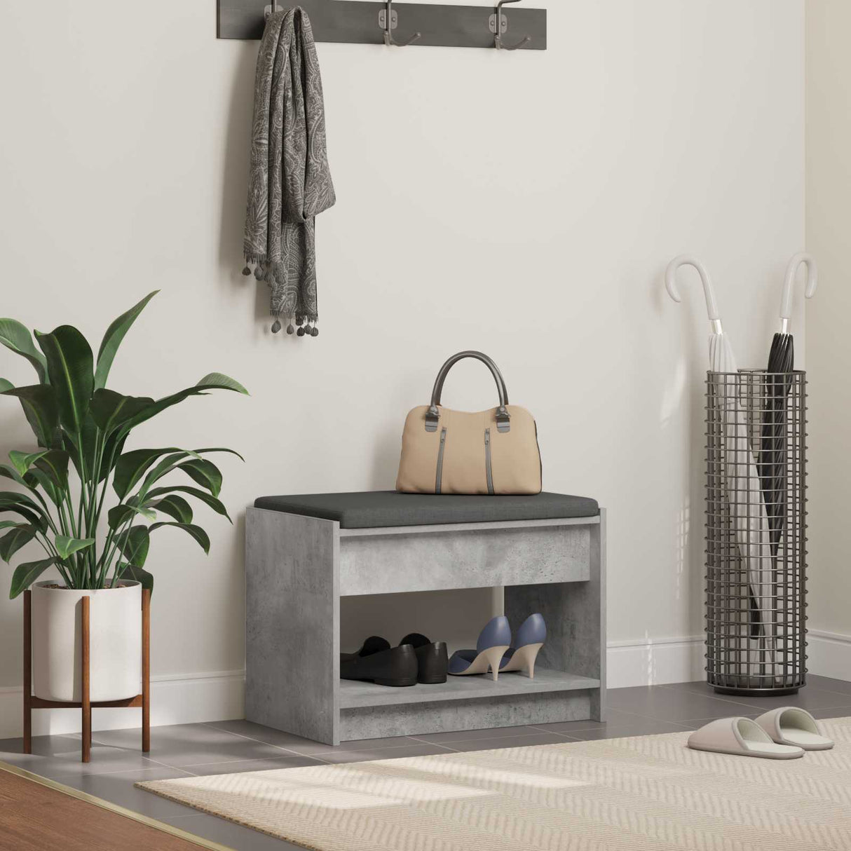 vidaXL Hallenbank Wit 63 x 38 x 45 cm Geengineerd Hout en Stof