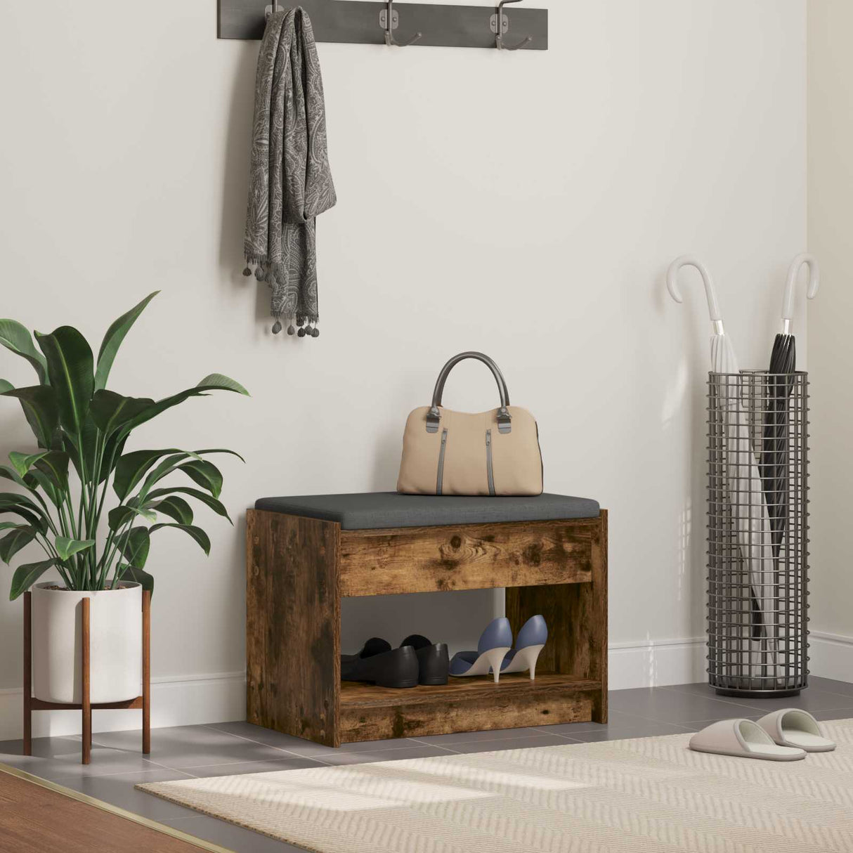 vidaXL Hallenbank Wit 63 x 38 x 45 cm Geengineerd Hout en Stof