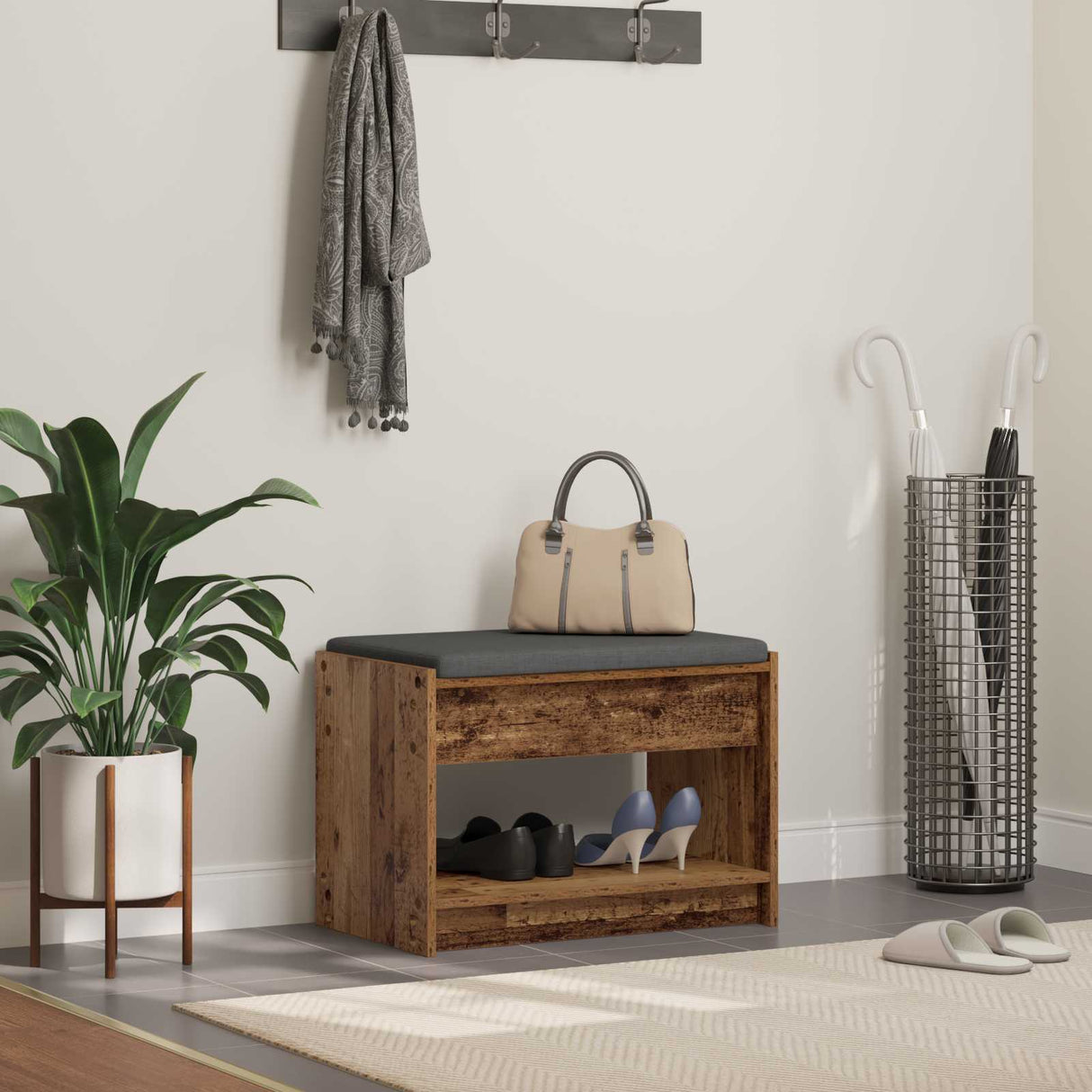 vidaXL Hallenbank Wit 63 x 38 x 45 cm Geengineerd Hout en Stof