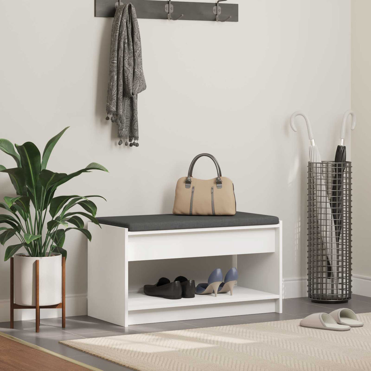 vidaXL Hallenbank Wit 63 x 38 x 45 cm Geengineerd Hout en Stof