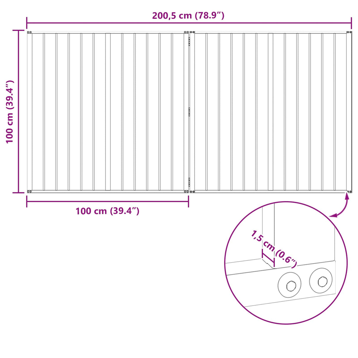 vidaXL Hondendeur 2 Panels Zwart 100 x 100 cm Gegevens staal