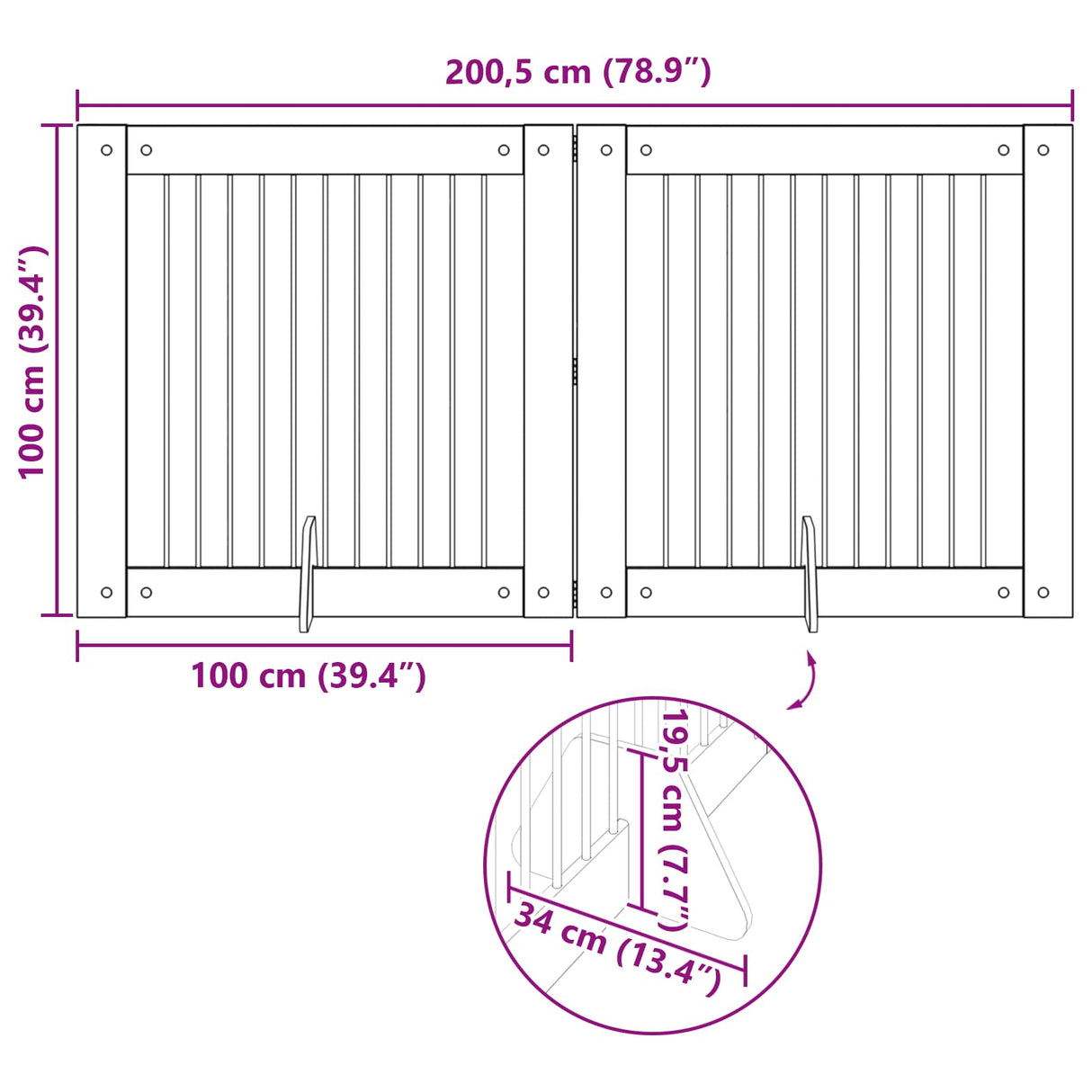 vidaXL Opvouwbaar hondenhekje met standaards 2 pcs Zwart eiken
