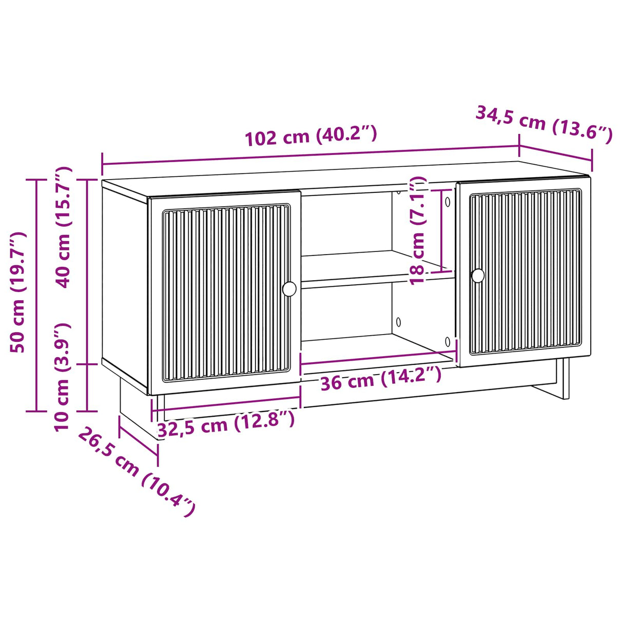 vidaXL TV Kast 102 x 34,5 x 50 cm Wit Bewerkt hout