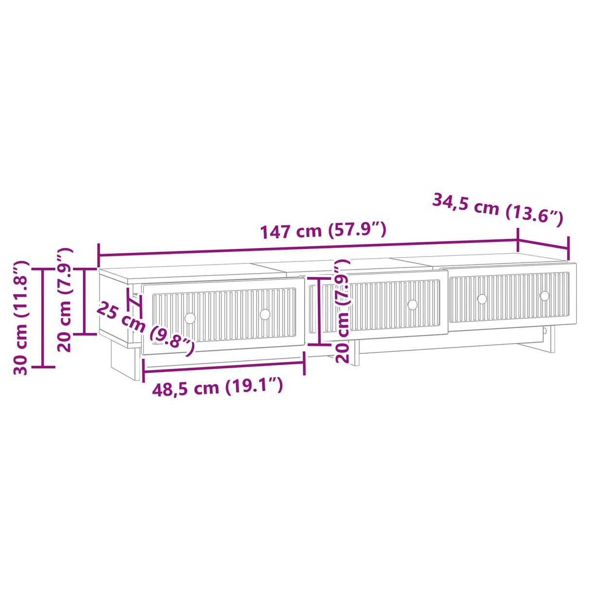 vidaXL TV Kast met lade Wit 147 x 34,5 x 30 cm Bewerkt hout
