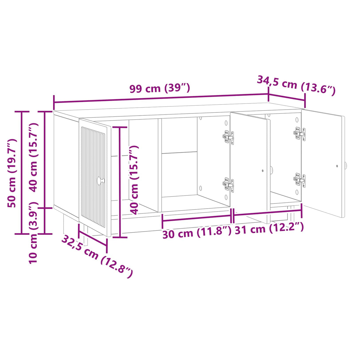 vidaXL TV Kast Wit 99 x 34,5 x 50 cm Bewerkt hout